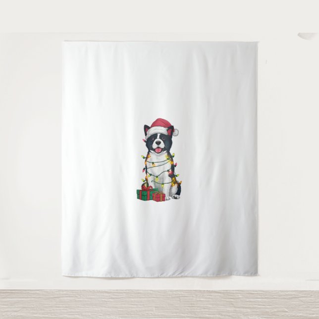 Xmas Lighting Santa Hat American Akita Dog Christm Tapestry (Front)