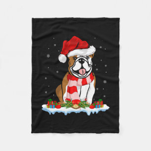 Xmas Lighting Santa Hat American Bulldog Christmas Fleece Blanket