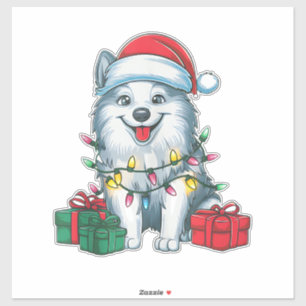 Xmas Lighting Santa Hat American Eskimo Dog Christ