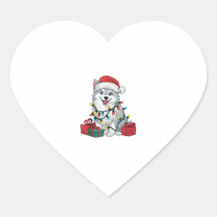 Xmas Lighting Santa Hat American Eskimo Dog Christ Heart Sticker