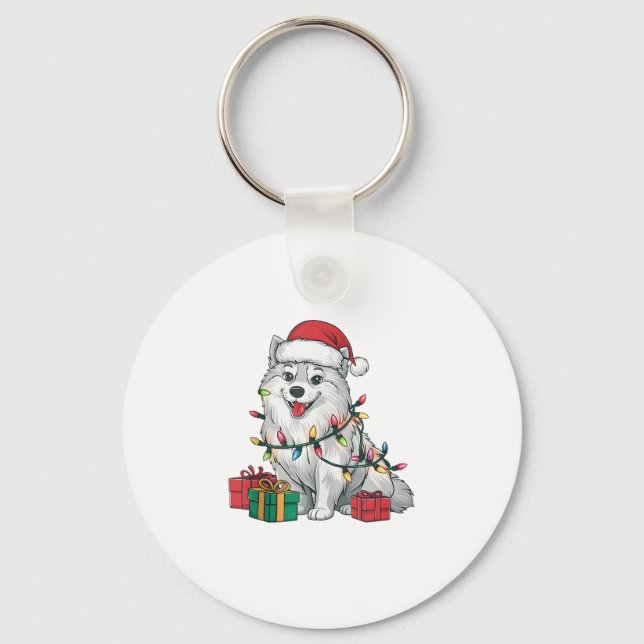Xmas Lighting Santa Hat American Eskimo Dog Christ Key Ring (Front)