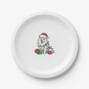 Xmas Lighting Santa Hat American Eskimo Dog Christ Paper Plate
