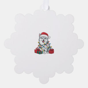 Xmas Lighting Santa Hat American Eskimo Dog Christ Tree Decoration Card