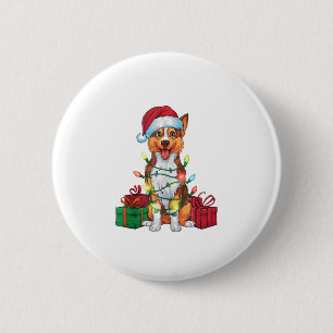 Xmas Lighting Santa Hat Australian Kelpie Dog Chri 6 Cm Round Badge