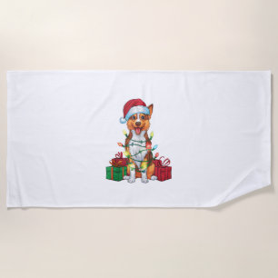 Xmas Lighting Santa Hat Australian Kelpie Dog Chri Beach Towel