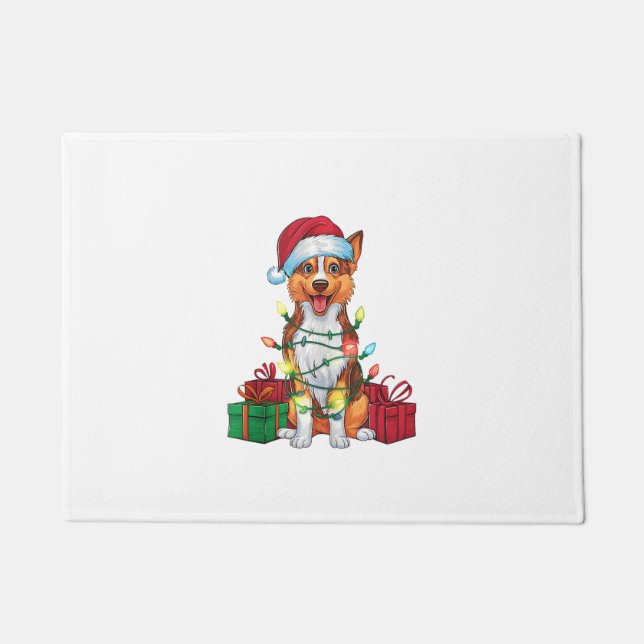 Xmas Lighting Santa Hat Australian Kelpie Dog Chri Doormat (Front)