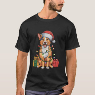 Xmas Lighting Santa Hat Australian Kelpie Dog Chri T-Shirt