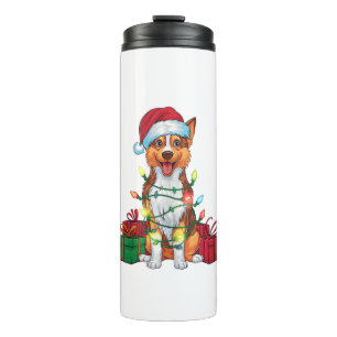 Xmas Lighting Santa Hat Australian Kelpie Dog Chri Thermal Tumbler
