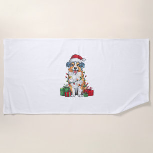 Xmas Lighting Santa Hat Australian Shepherd Dog Ch Beach Towel
