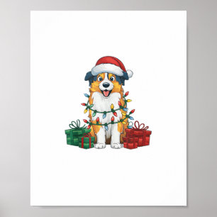 Xmas Lighting Santa Hat Australian Shepherd Dog Ch Poster