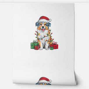 Xmas Lighting Santa Hat Australian Shepherd Dog Ch Wallpaper