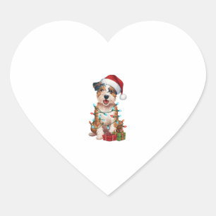 Xmas Lighting Santa Hat Australian Terrier Dog Chr Heart Sticker
