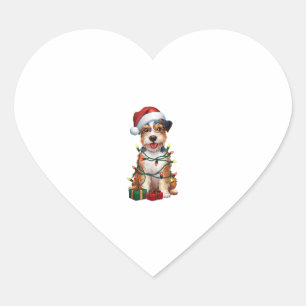 Xmas Lighting Santa Hat Australian Terrier Dog Chr Heart Sticker