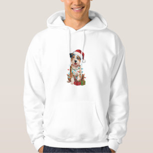 Xmas Lighting Santa Hat Australian Terrier Dog Chr Hoodie