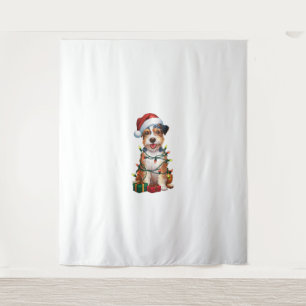 Xmas Lighting Santa Hat Australian Terrier Dog Chr Tapestry