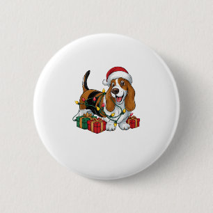 Xmas Lighting Santa Hat Basset Hound Dog Christmas 6 Cm Round Badge
