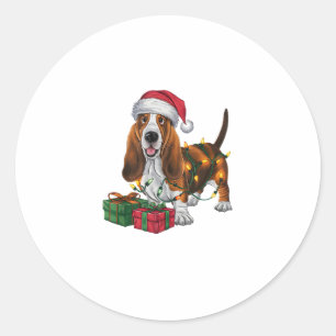 Xmas Lighting Santa Hat Basset Hound Dog Christmas Classic Round Sticker
