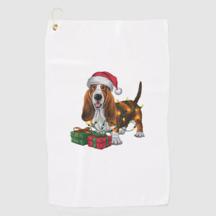Xmas Lighting Santa Hat Basset Hound Dog Christmas Golf Towel