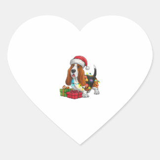 Xmas Lighting Santa Hat Basset Hound Dog Christmas Heart Sticker