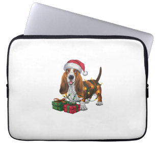 Xmas Lighting Santa Hat Basset Hound Dog Christmas Laptop Sleeve