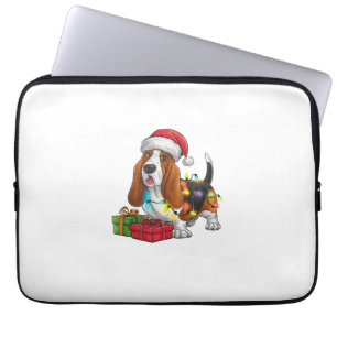 Xmas Lighting Santa Hat Basset Hound Dog Christmas Laptop Sleeve