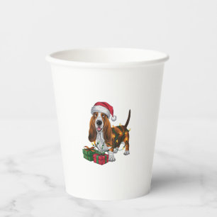 Xmas Lighting Santa Hat Basset Hound Dog Christmas Paper Cups