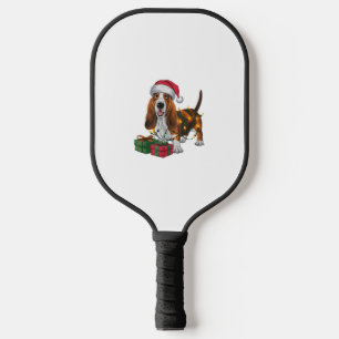 Xmas Lighting Santa Hat Basset Hound Dog Christmas Pickleball Paddle