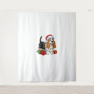 Xmas Lighting Santa Hat Basset Hound Dog Christmas Tapestry