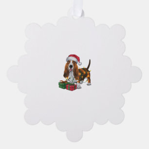 Xmas Lighting Santa Hat Basset Hound Dog Christmas Tree Decoration Card