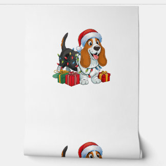 Xmas Lighting Santa Hat Basset Hound Dog Christmas Wallpaper
