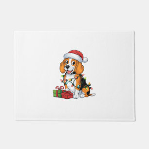 Xmas Lighting Santa Hat Beagle Dog Christmas Doormat