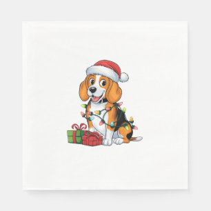 Xmas Lighting Santa Hat Beagle Dog Christmas Napkin