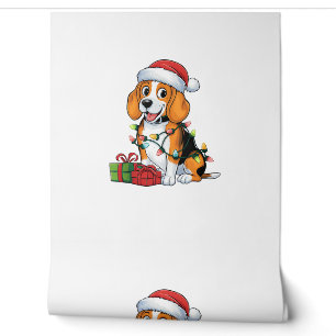 Xmas Lighting Santa Hat Beagle Dog Christmas Wallpaper