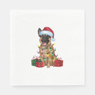 Xmas Lighting Santa Hat Belgian Malinois Dog Chris Napkin