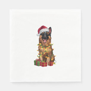 Xmas Lighting Santa Hat Belgian Tervuren Dog Chris Napkin