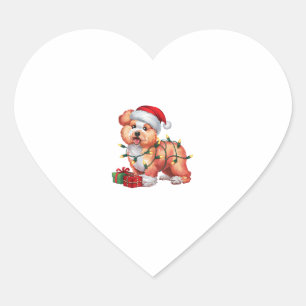 Xmas Lighting Santa Hat Bichon Dog Christmas Heart Sticker