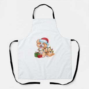 Xmas Lighting Santa Hat Bichon Frise Dog Christmas Apron