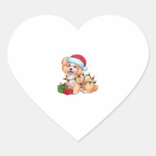Xmas Lighting Santa Hat Bichon Frise Dog Christmas Heart Sticker