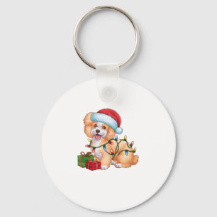 Xmas Lighting Santa Hat Bichon Frise Dog Christmas Key Ring