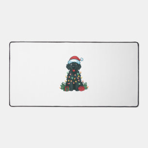 Xmas Lighting Santa Hat Black Golden Retriever Dog Desk Mat