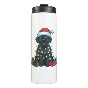 Xmas Lighting Santa Hat Black Golden Retriever Dog Thermal Tumbler