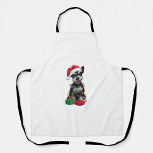Xmas Lighting Santa Hat Black Russian Terrier Dog  Apron