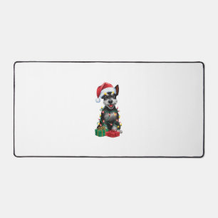 Xmas Lighting Santa Hat Black Russian Terrier Dog Desk Mat