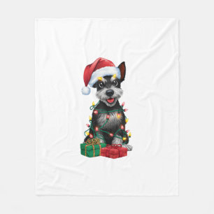 Xmas Lighting Santa Hat Black Russian Terrier Dog Fleece Blanket