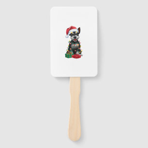Xmas Lighting Santa Hat Black Russian Terrier Dog  Hand Fan