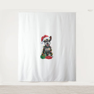 Xmas Lighting Santa Hat Black Russian Terrier Dog Tapestry