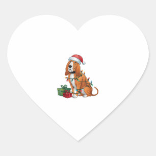 Xmas Lighting Santa Hat Bloodhound Dog Christmas  Heart Sticker