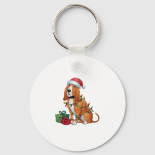 Xmas Lighting Santa Hat Bloodhound Dog Christmas Key Ring