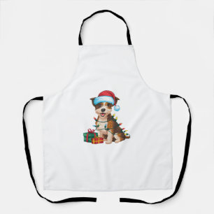 Xmas Lighting Santa Hat Border Terrier Dog Christm Apron