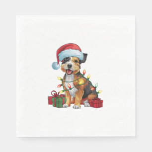Xmas Lighting Santa Hat Border Terrier Dog Christm Napkin